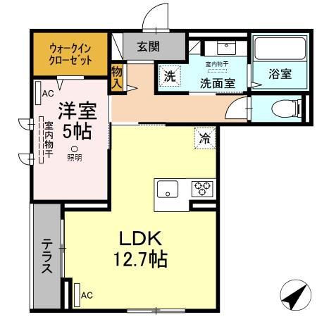 ＪＲ山陽本線 倉敷駅 徒歩4分 2階建 築5年(1LDK/1階)の間取り写真