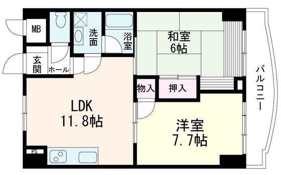 サンビレッジ段原(2LDK/8階)の間取り写真