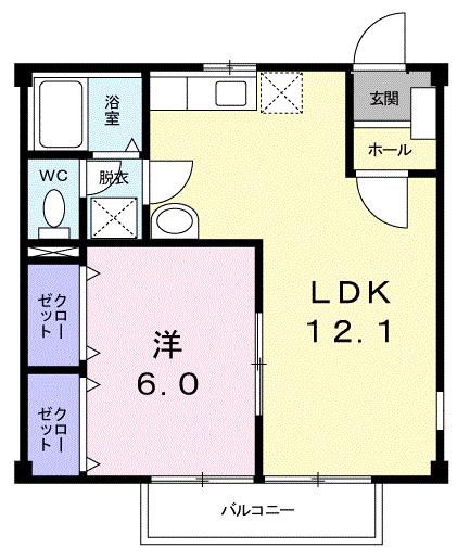 カーサフェリス高町(1LDK/2階)の間取り写真