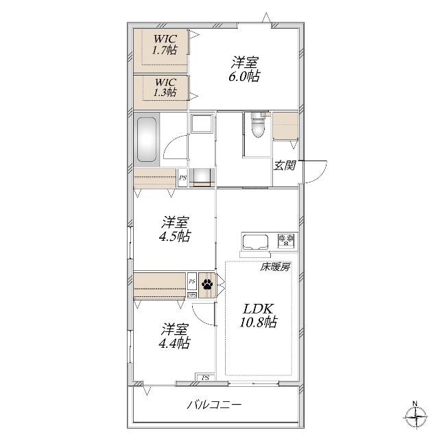 オカバ八王子堀之内ヘーベルメゾン(3LDK/2階)の間取り写真