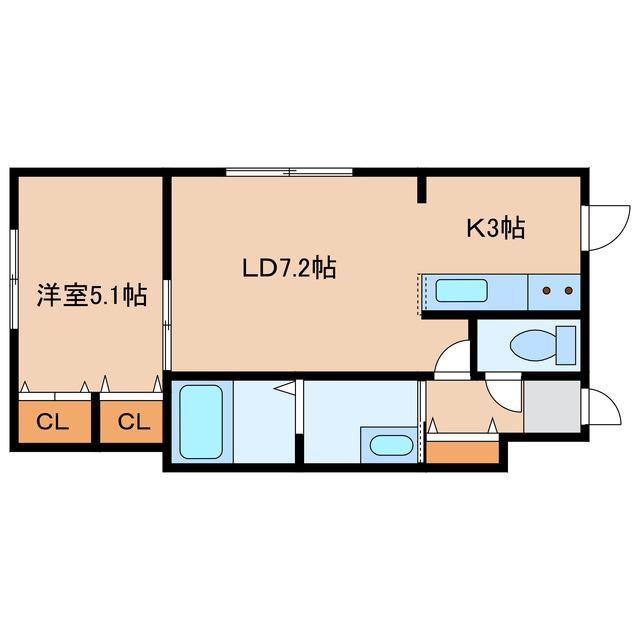 ペラッツィ美原(1LDK/2階)の間取り写真