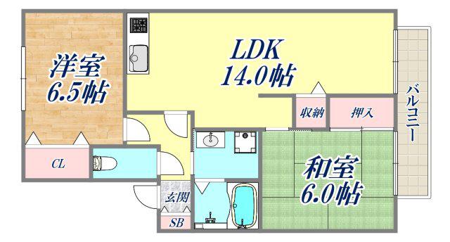 プレステージ芦屋E棟(2LDK/2階)の間取り写真
