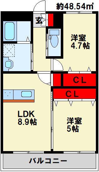 フォートレス門司港(2LDK/3階)の間取り写真