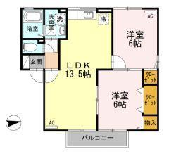 メゾンシャルム木太(2LDK/2階)の間取り写真