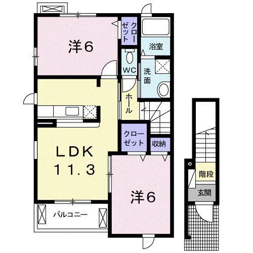 メゾン・メルベ-ユ弐番館(2LDK/2階)の間取り写真