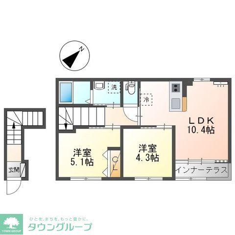 シャンパーニュ北越谷(2LDK/2階)の間取り写真