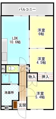 ネクスト倉田 西館(3LDK/2階)の間取り写真