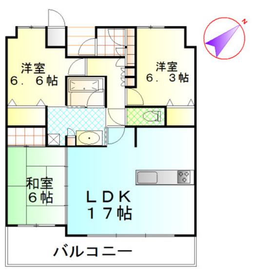 ポレスターガーデンシティ清心(3LDK/2階)の間取り写真