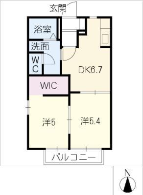 ウィステリア郷中B棟(2DK/1階)の間取り写真