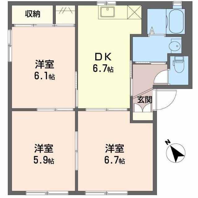 ファミーユI(3DK/1階)の間取り写真