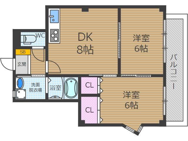 シマダコーポレーション(2DK/3階)の間取り写真