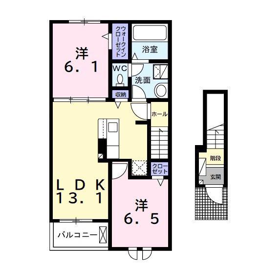 グレイスレジデンス 館山B(2LDK/2階)の間取り写真
