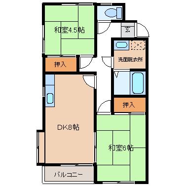 クラブハウス松本(2DK/1階)の間取り写真