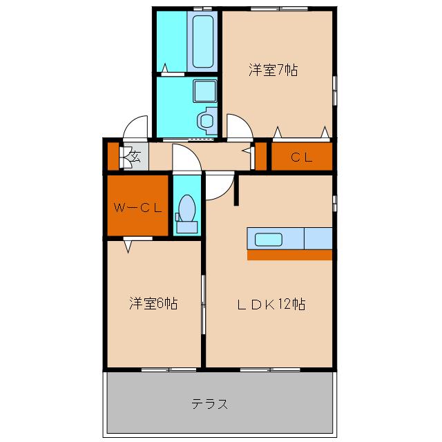 ルミエール・ヴィラC(2LDK/1階)の間取り写真