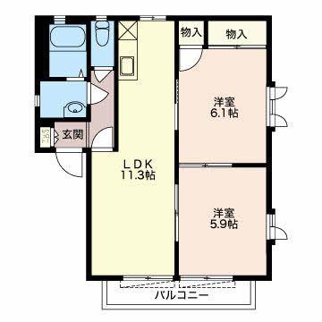 ドミール豊田(2LDK/1階)の間取り写真