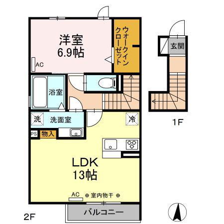 セジュールYUTAKA(1LDK/2階)の間取り写真