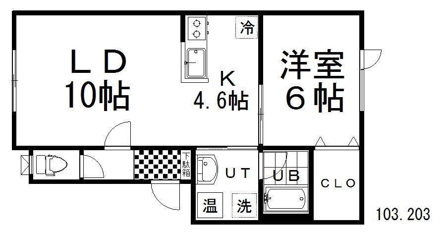Oひるず(1LDK/1階)の間取り写真