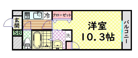 プロムナード石津(1K/1階)の間取り写真