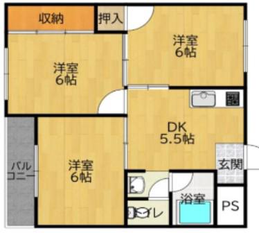 太秦グリーンハイツA(3DK/3階)の間取り写真