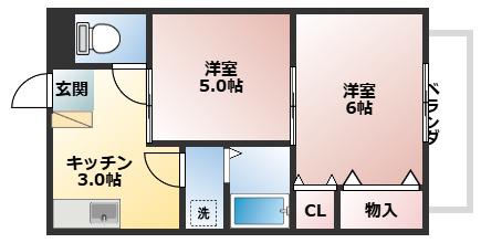 サンパーク六番館(2K/1階)の間取り写真