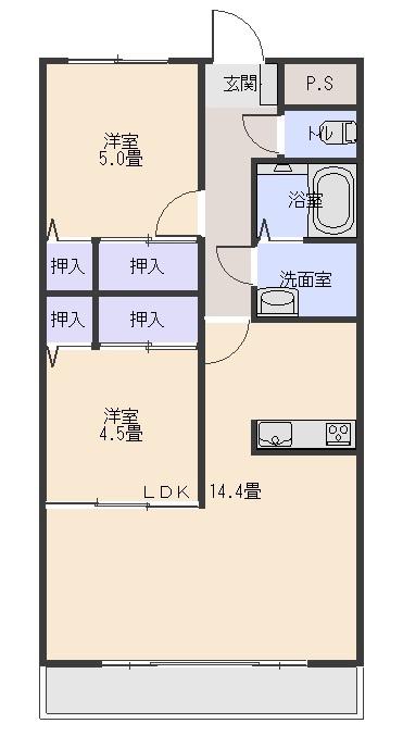 オーフェルト敷島(2LDK/3階)の間取り写真