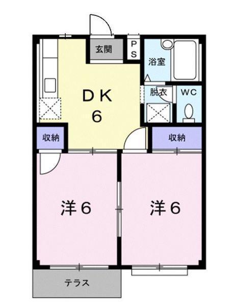 エルディムおさきA棟(2DK/1階)の間取り写真