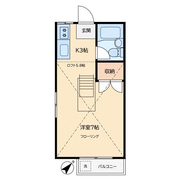 KEハウス(1K/2階)の間取り写真