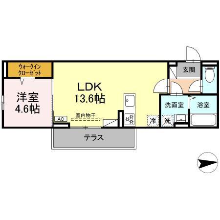 D-ROOM伊勢1丁目(1LDK/1階)の間取り写真