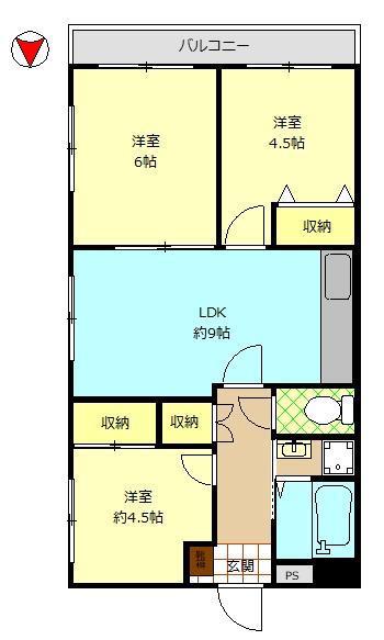 東品川ハイツ(3DK/6階)の間取り写真