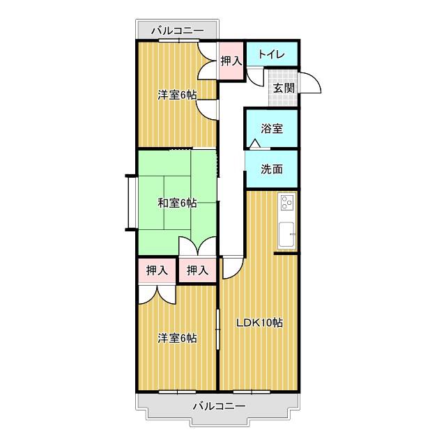 サンハイツ白山(3LDK/1階)の間取り写真