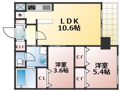 サンブライト今里(2LDK/7階)の間取り写真