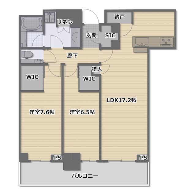 グランドメゾン新梅田タワー THE CLUB RESIDENCE(2LDK/39階)の間取り写真