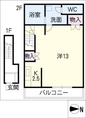 ラ・リベルタ(1K/2階)の間取り写真