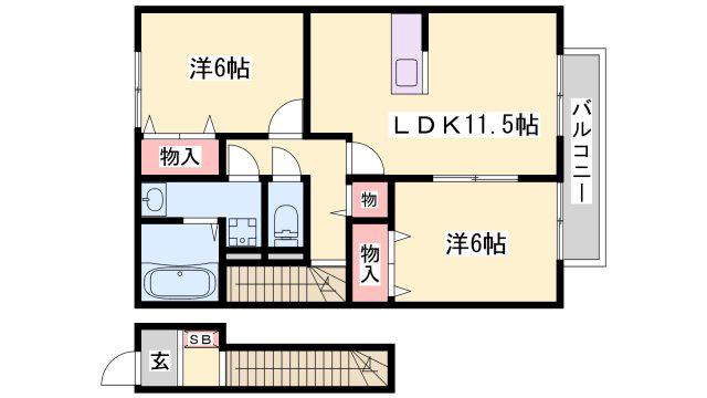 山陽電鉄本線 尾上の松駅 徒歩24分 2階建 築19年(2LDK/2階)の間取り写真