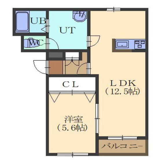 アンセリジェII(1LDK/1階)の間取り写真