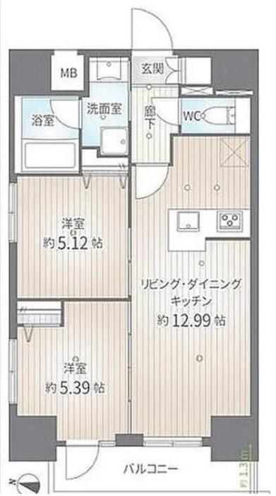 ルガルスクエア南千住(2LDK/5階)の間取り写真
