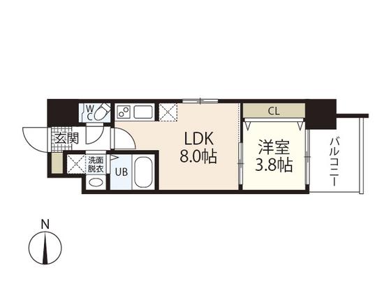 メイクス京橋川II(1LDK/3階)の間取り写真