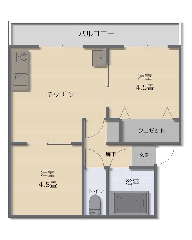 アリュール荘園II(2DK/1階)の間取り写真