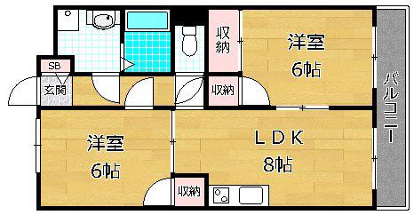 カサベルデ交野(2LDK/1階)の間取り写真