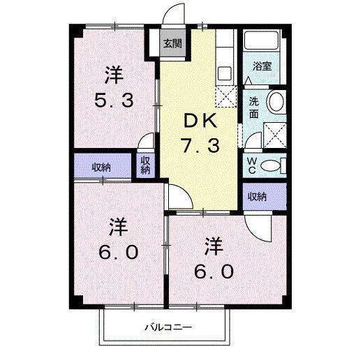 ハートランドB(3DK/2階)の間取り写真