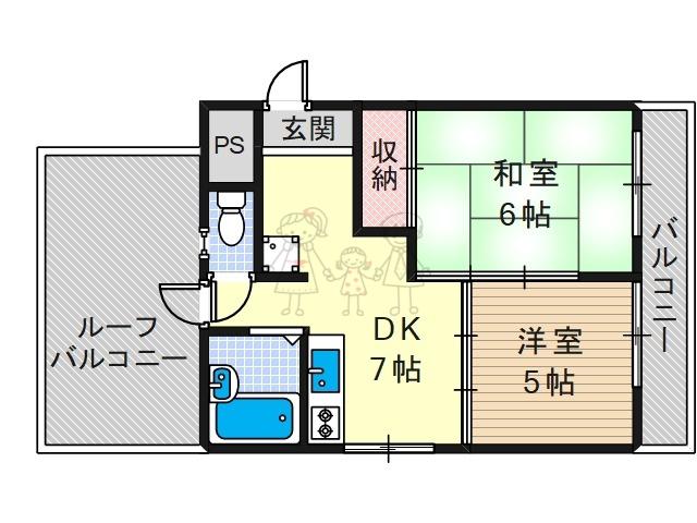 朝日プラザ帝塚山東(2DK/1階)の間取り写真