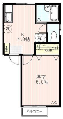 BAUHAUS・F(1K/1階)の間取り写真
