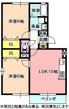 ロイヤルコート大瀬木I(2LDK/1階)の間取り写真