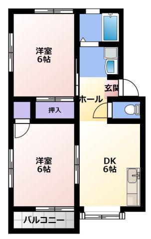 ハイツグランチャA(2DK/2階)の間取り写真