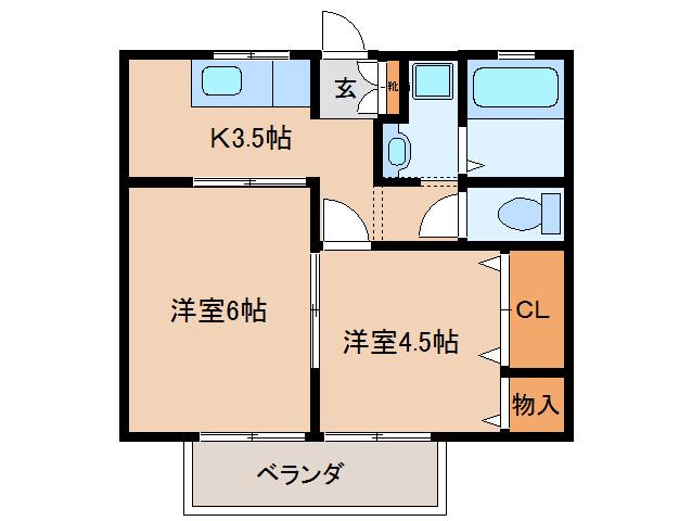 ハイツゼンII(2K/1階)の間取り写真
