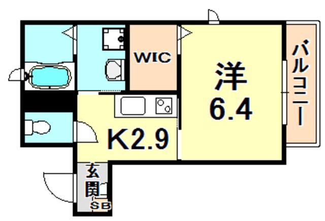 アヴェニール南塚口(1K/3階)の間取り写真