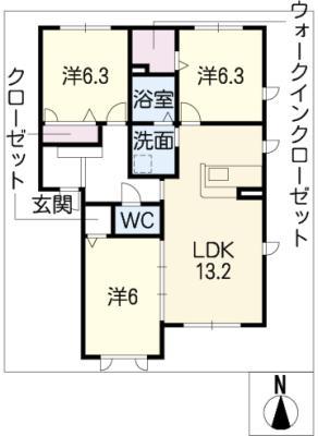 マリアーブル A棟(3LDK/1階)の間取り写真