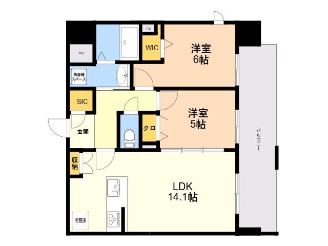 SーRESIDENCE博多駅東AWESOME(2LDK/5階)の間取り写真
