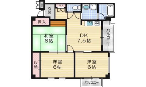 山勘マンション(3LDK/1階)の間取り写真