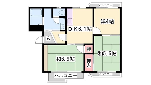 セルサス手柄 A棟(3DK/2階)の間取り写真